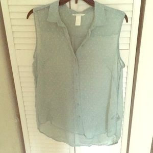H&M sleeveless bottom up light green polka dot top